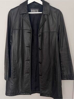 Vintage Roots Black Leather Button-Front Coat